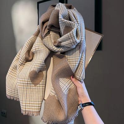 Modny Wzór Serca Mała Krata Sztuczny Kaszmir Szalik Damski Jesień Styl Koreański Ciepły Pogrubiony Przyjazny dla Skóry Zimowy Ocieplacz na Szyję