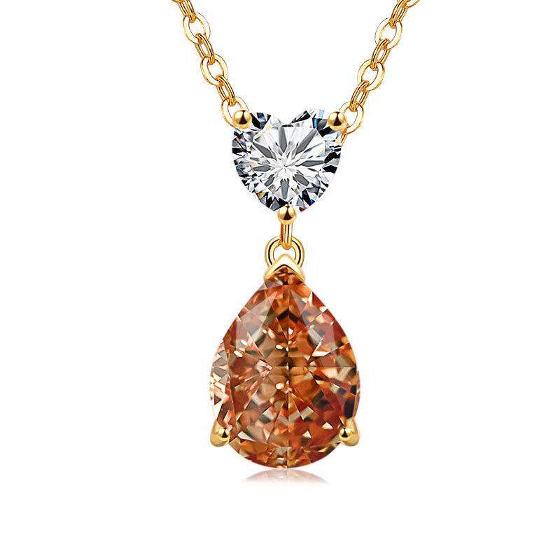 Jewelry Temperament Warm Sun Water Drop Necklace Ice Flower Cut Zirconium Platinum Plated 925 Silver Pendant Necklace