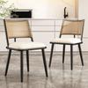 2 Dining Chairs, PU Seat, Rattan Backrest, Living Room, Bedroom Chair, Black