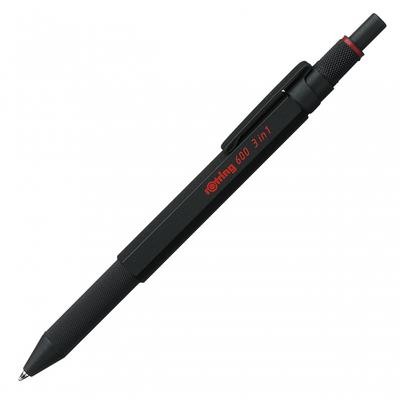Rotring Rotring 600 3in1 Multi Pen Schwarz 2 Farben (Schwarz Rot) + Druckbleistift 0,5 mm, kommt in Kosmetikbox, Drehstift, Multifunktionsstift, Zeichenstift, C