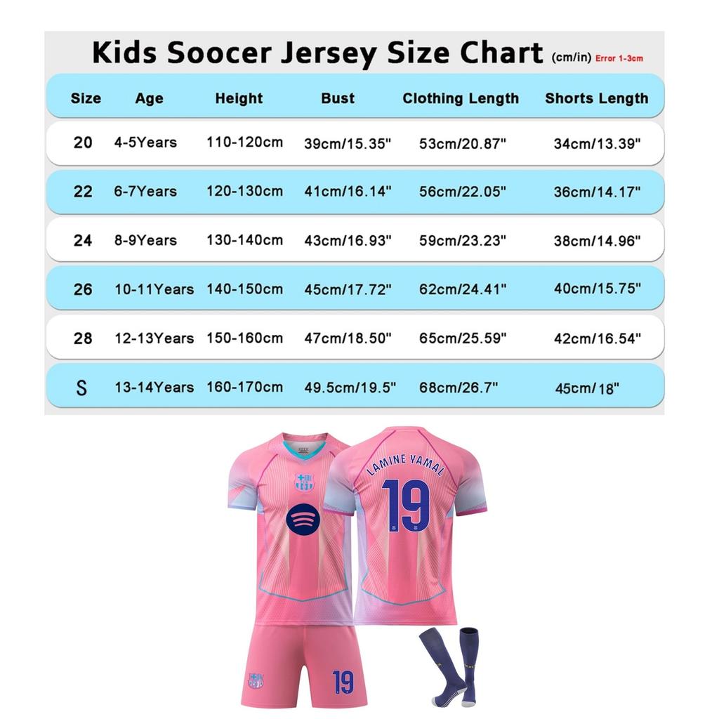 Kids Sports Gear Barcelona Yamal Football Jersey Set YSHT Polyester 160-170cm Pink