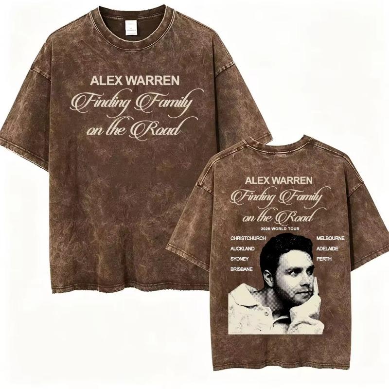 Alex Warren Moon Kunstwerk Musiktour 2026 Vintage Washed T-Shirt Herren Damen Mode Punk Hip Hop T-Shirts Sommer Oberteile Lockeres T-Shirt