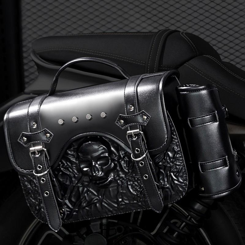 Sacoche latérale pour moto avec clous tête de mort Design Personnalisation Harley Style Rocker Accessoire de Touring