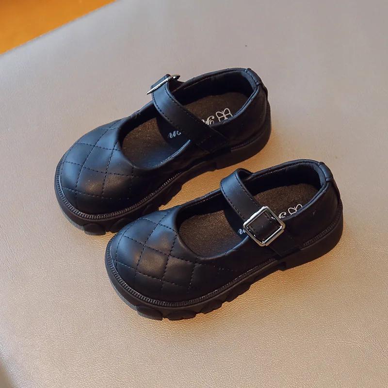 Kids Leather Shoe Spring Autumn Black School Girl Shoes Thick Bottom Versatile Children Fashion Princess Causal Mary Jane Shoes