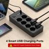 EU Plug AC Outlet Power Strip Multitap Extension Cord Electrical Socket Black Power Board with Surge Protector 2500W