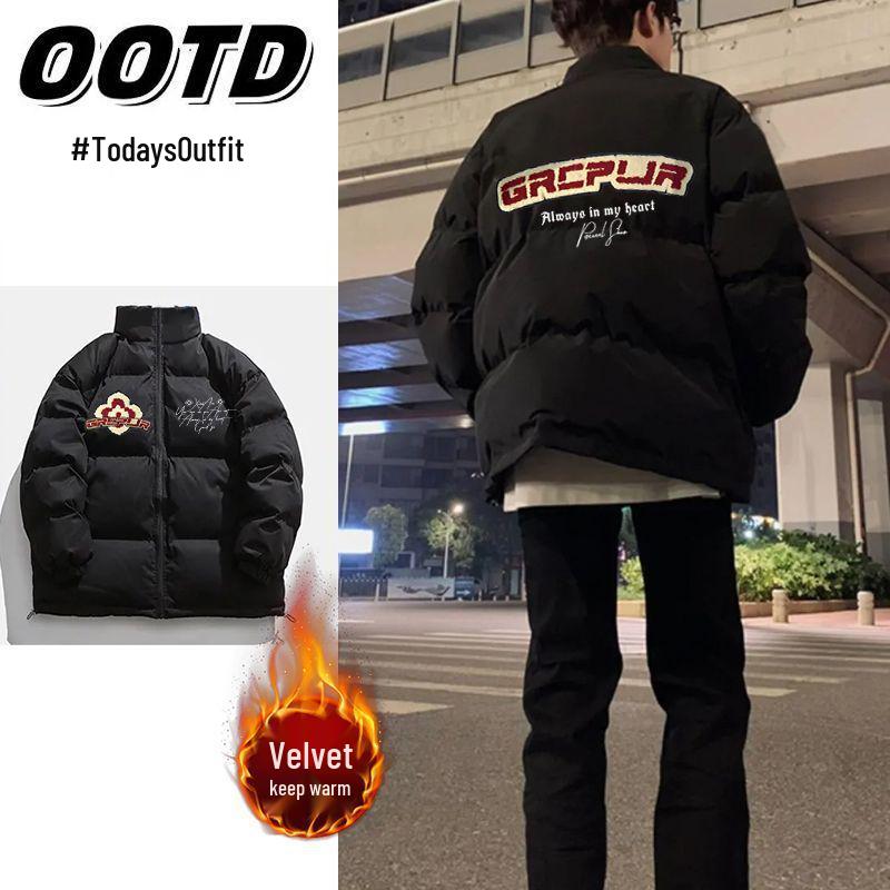 Unisex Autumn/Winter Thickened Cotton Padded Jacket with Letter Print
