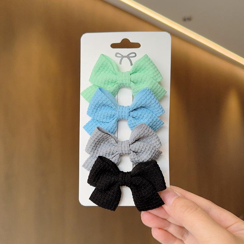 4PCS Soft Cotton Bow Hairpin Girl Sweet Plaid Design Hairpin Color Block Delicate Hairgripe Barrettes Kawaii Child Accessories