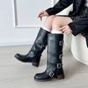 Sheepskin version~ stand tube catwalk belt buckle fashion boots autumn and winter new retro thick heel but knee high boots long boots
