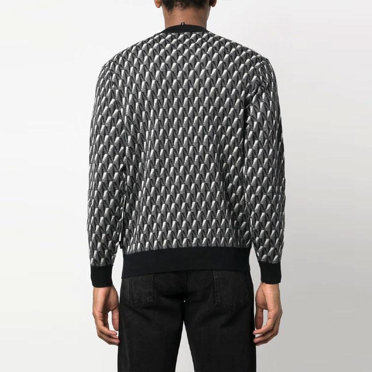 Emporio Armani FW22 Geometric Pattern Logo Knit Long Sleeve Pullover Sweatshirt Men Sweatshirt Black 6L1MXX-1MCQZ-F633