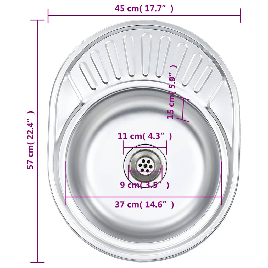 Built In Sink with Strainer and Siphon Oval Stainless Steel