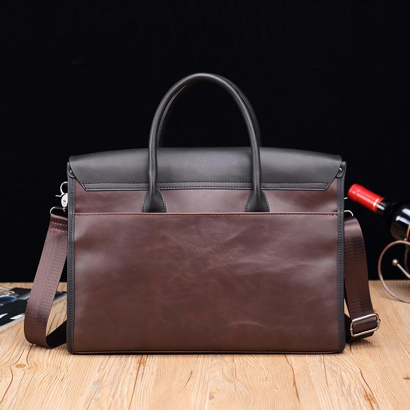 Crazy Horse Leather Men's Bag Retro Briefcase Business Men's Handbag Horizontal One-shoulder Diagonal Computer Bag