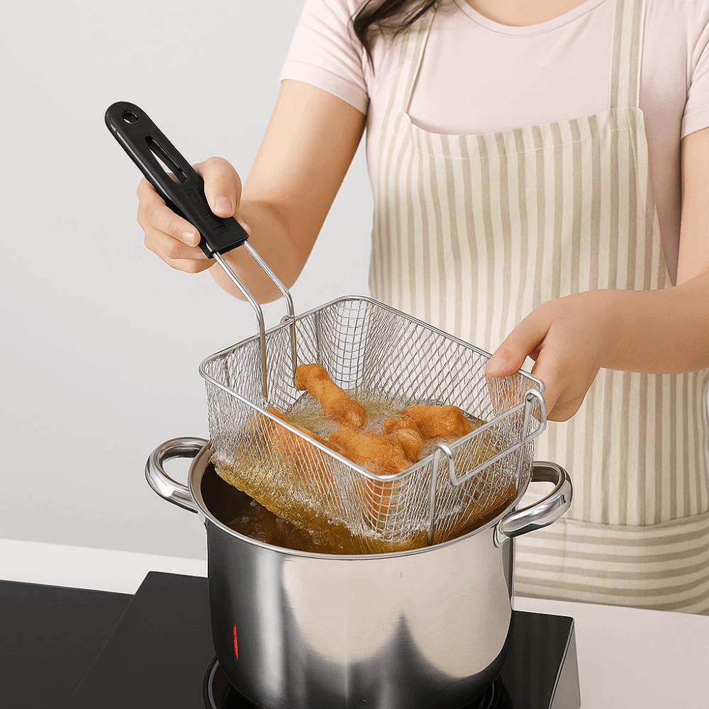 Nonstick Deep Fryer Detachable Handle Camp Food Container Portable Fryer Basket  Kitchen