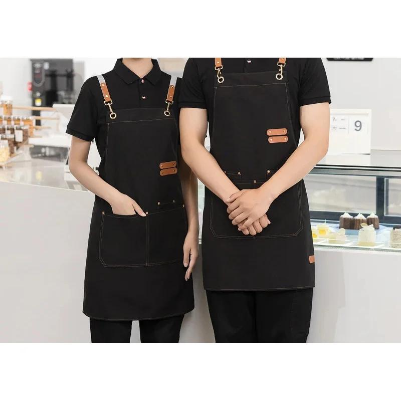 Kitchen Apron with Pockets, Work Clothes, Chin Cleaning Apron, Restaurant Waiter Work Clothes