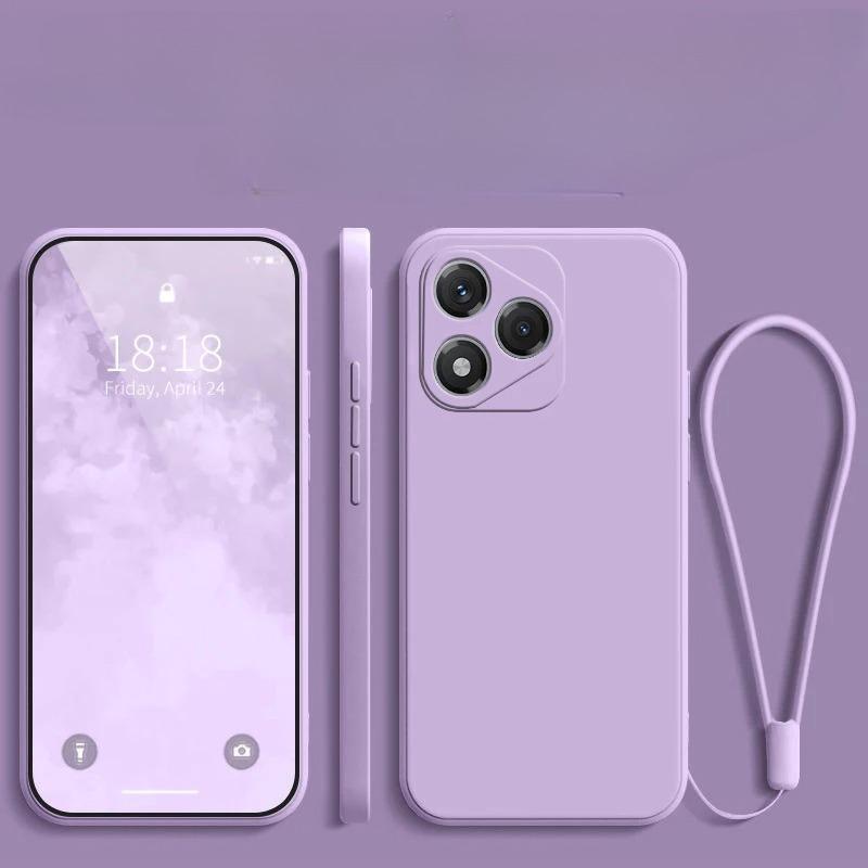 For Honor 400 Lite Liquid Silicone Lanyard Ring Holder Case For Huawei Honor 400lite Lens Camera Protective Phone Cover HONOR 400 Lite фиолетовый