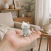 3D Printed Cute Cat Ornament, Mini Size Matte White Cat Figurine with Bow Tie, Desktop Decoration for Home Office Car, Small Gift for Cat Lovers