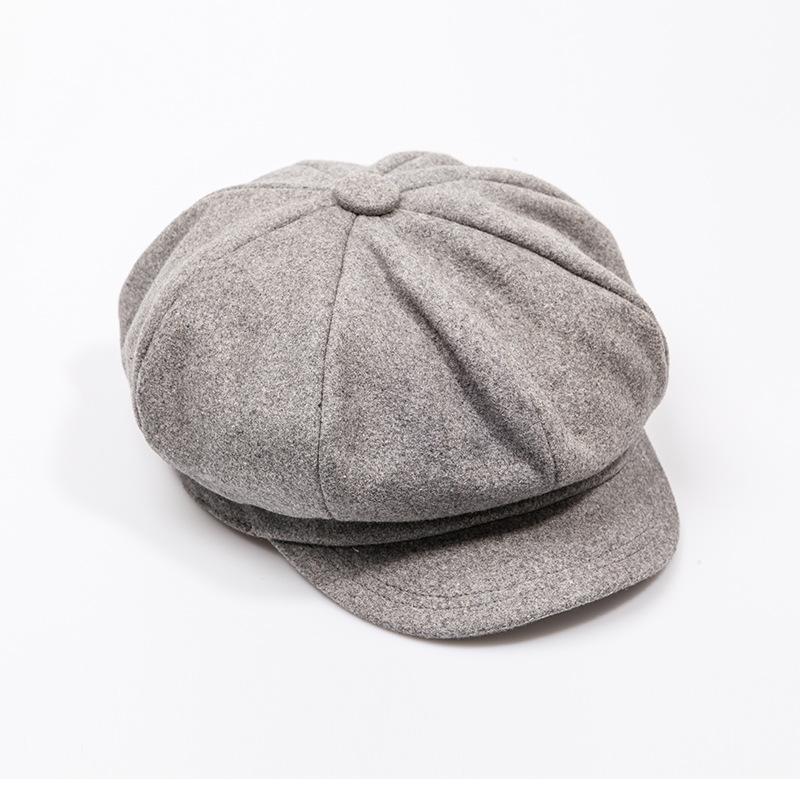 Beret Korean style British woolen octagonal hat autumn and winter cute simple retro versatile camel painter hat
