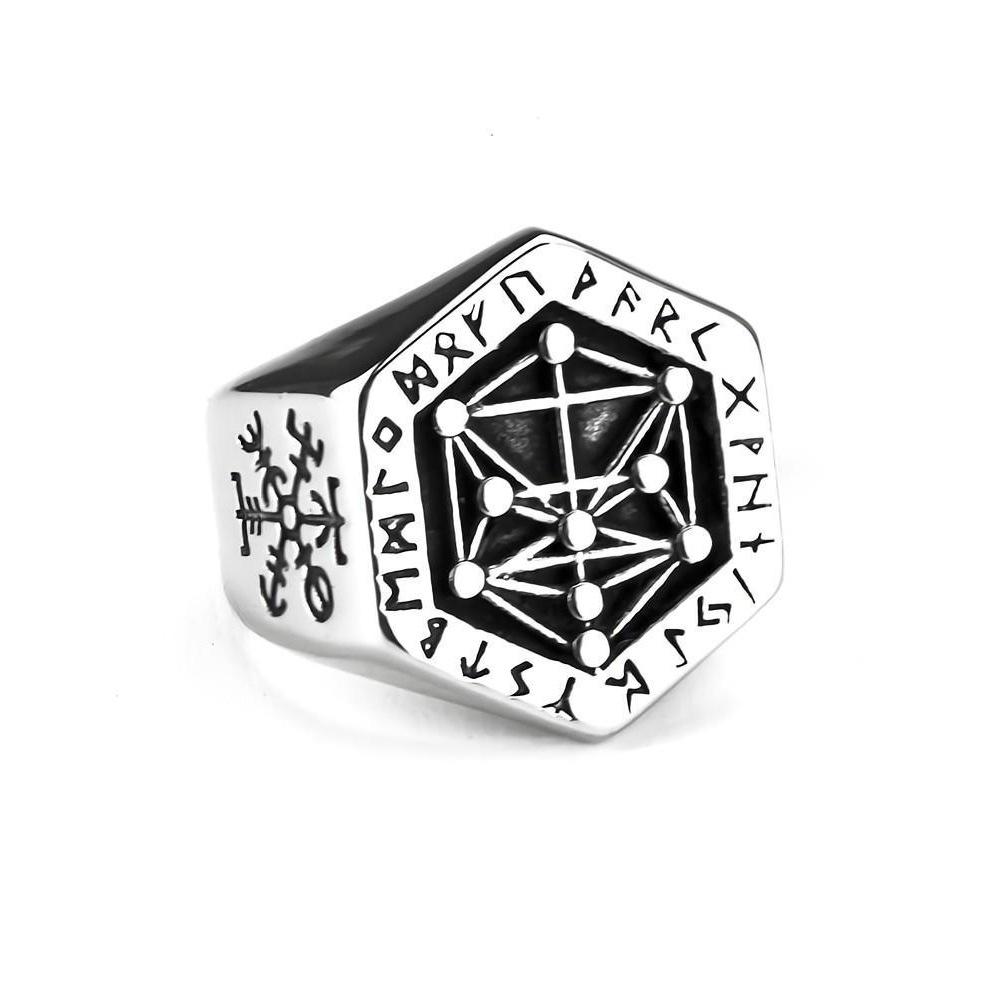 Viking Compass Norse Rune Ring for Men Stainless Steel Jewelry Retro Viking Design no. 8