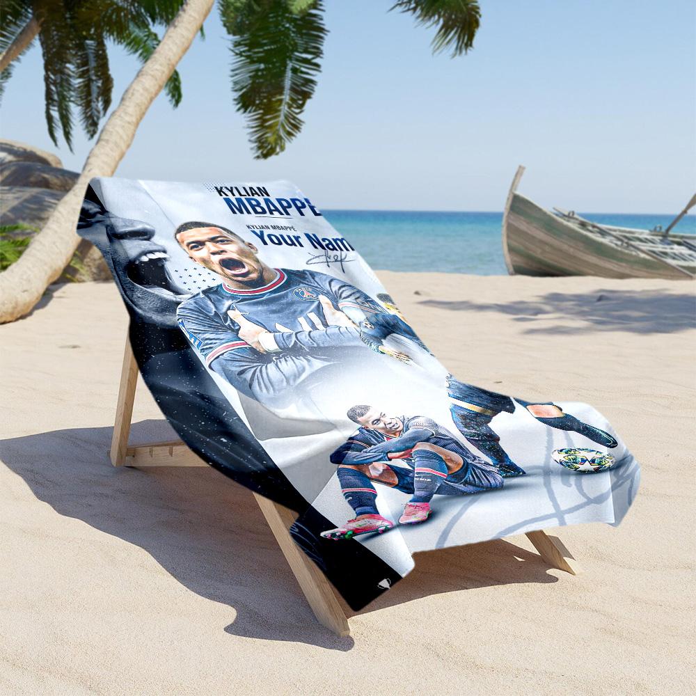 Mbappé Customized Name Beach Towel Super Soft Microfiber Quickdry Fabric Ideal for Travel Outdoor Swim Pool Yoga Surf Camping Hiking Gym Gift Holiday