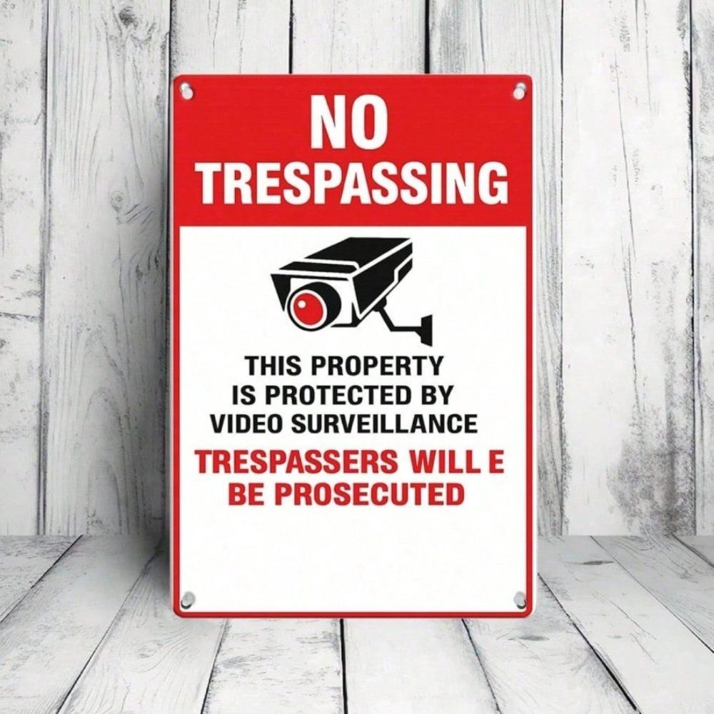 1pc 2D Flat Tin Sign No Trespassing Video Surveillance Retro Metal Plaque, 12x8 Inch Vintage Wall Decor for Home Living Room