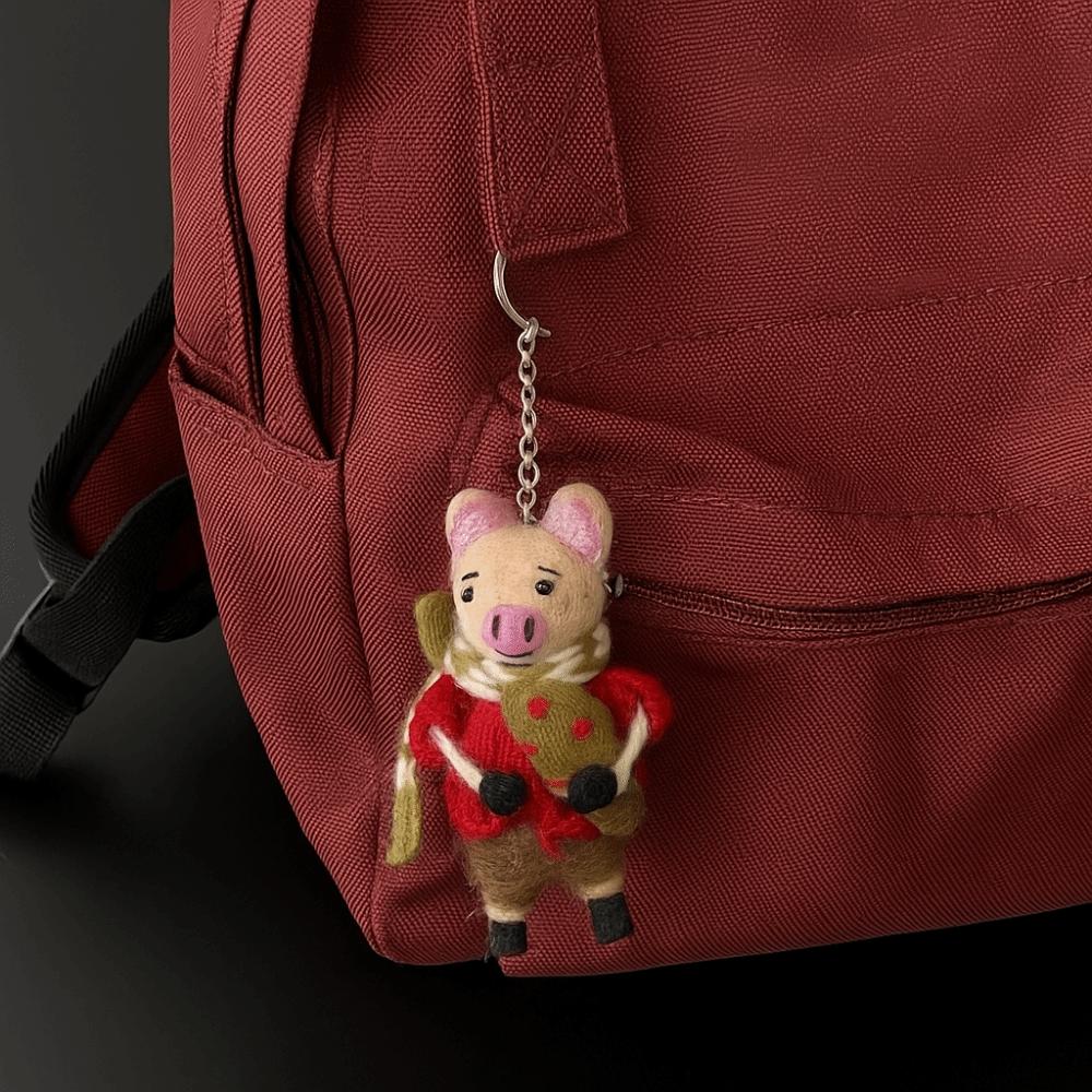 Rabbit Wool Felt Animal Pendant Little Pig Cartoon Keychain Cute Rabbit Keyring  Unisex