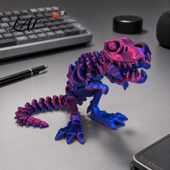 Integrated Joint Dinosaur Figure 3D Printed Figure Movable Joints Smooth Opening Decoration Desktop Ornament Gradient Metallic Texture Mini