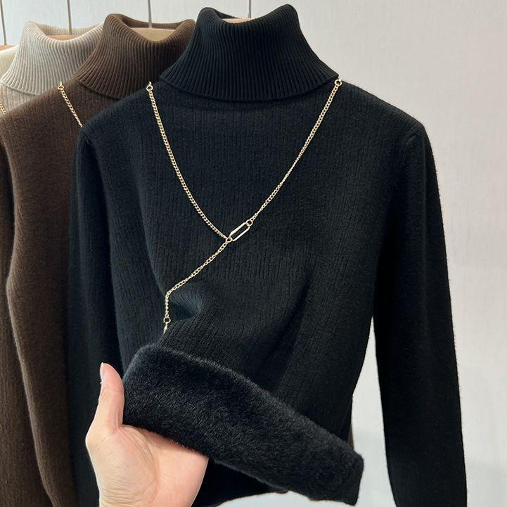 Women's High-Neck Velvet Thickened Sweater Top - Trendy Warm Innerwear for Autumn/Winter 2025