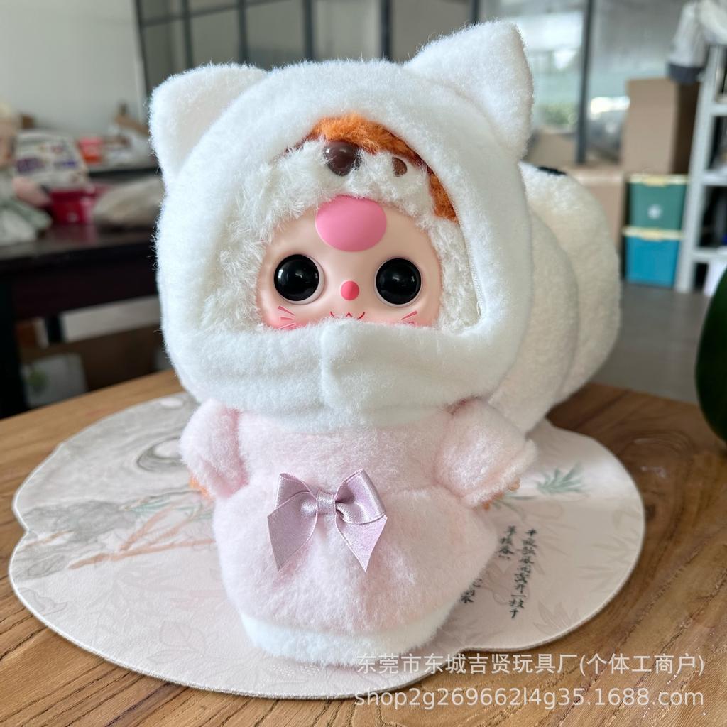 20cm Silicone Face Doll with Cat Ear Jacket - Winter New Year DIY Outfit
