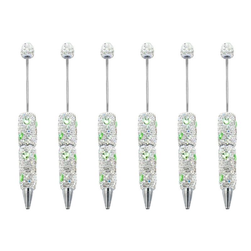 6pcs Rhinestones Fancy Pen Ballpoint Pen Smooth Writing Pen 1.0mm Glittering Beadable Pen Stationery Pen for School