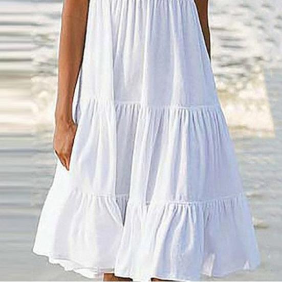 Ärmelloses Damenkleid Einfarbige Dünne Spleißung Großer Saum O-Ausschnitt Midi-Kleid Streetwear