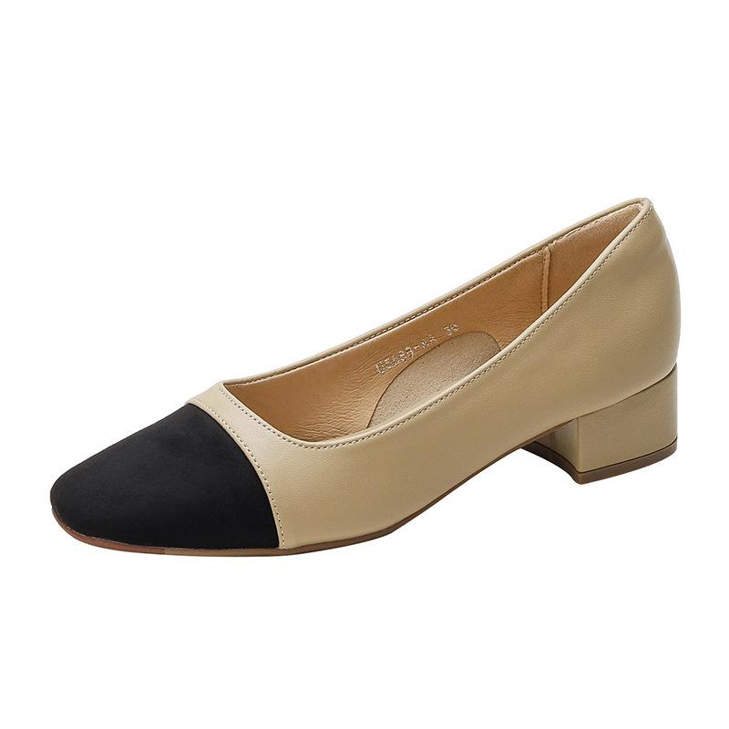 Xiaoxiangfeng single shoes 2025 color matching versatile light mouth spring women's shoes new thick heel low heel Korean version grandma shoes