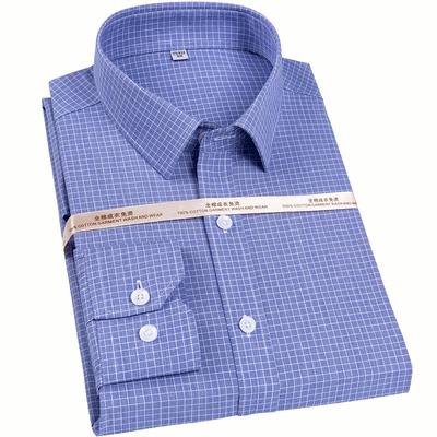 Official Formal Pure Cotton Iron Free  Square Collar Business Men Plaid Shirts Long Sleeve Anti Wrinkle