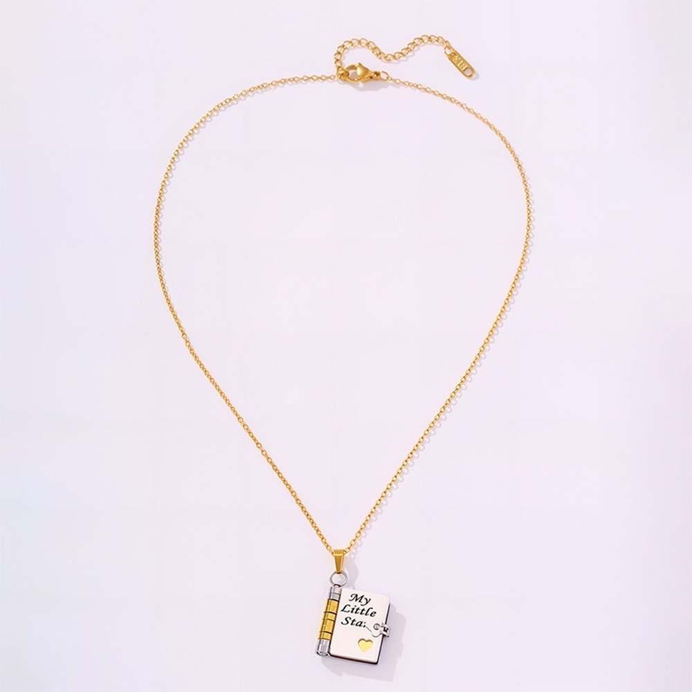 Titanium Steel Opening Book Pendant Stainless Steel Girls Text Locket  Mother's Day