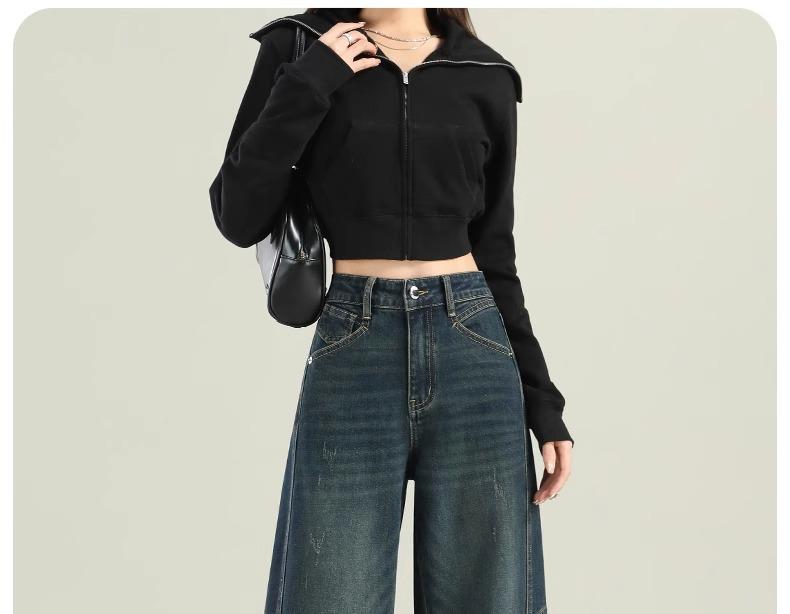 High-Waisted Wide-Leg Jeans for Women: 2025 Retro Loose Fit with Plus Velvet for Spring, Autumn, and Winter