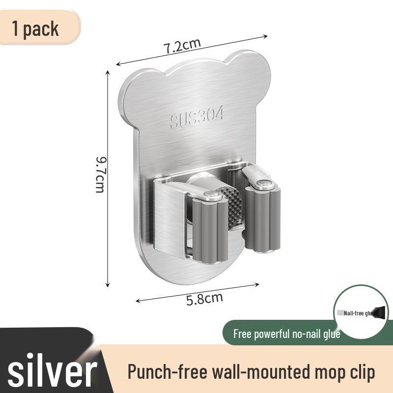 No-Drill Stainless Steel Mop & Broom Wall Mount Holder