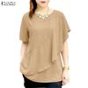 ZANZEA Women Casual Round Neck Solid Color Loose Half Sleeve Blouse
