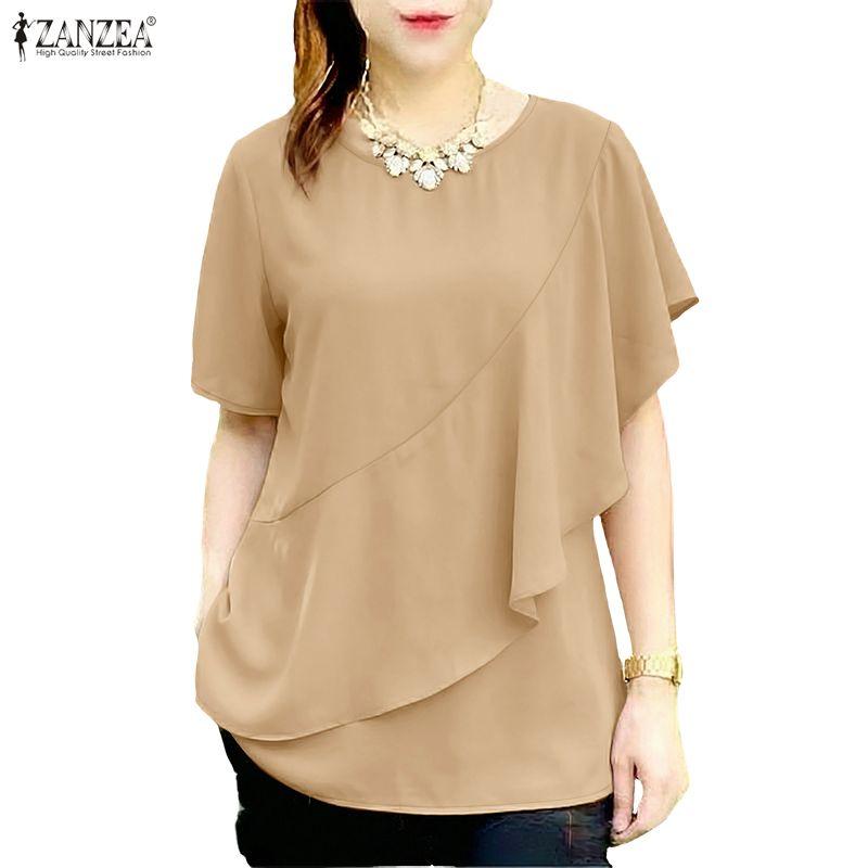 ZANZEA Women Casual Round Neck Solid Color Loose Half Sleeve Blouse