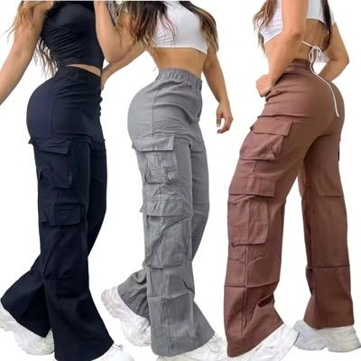 Damen Gerade Cargohose Damen Hohe Taille Baggy Hose Lässig Weites Bein Slim Vintage Y2K Streetwear Tasche Mode Lässige Hose