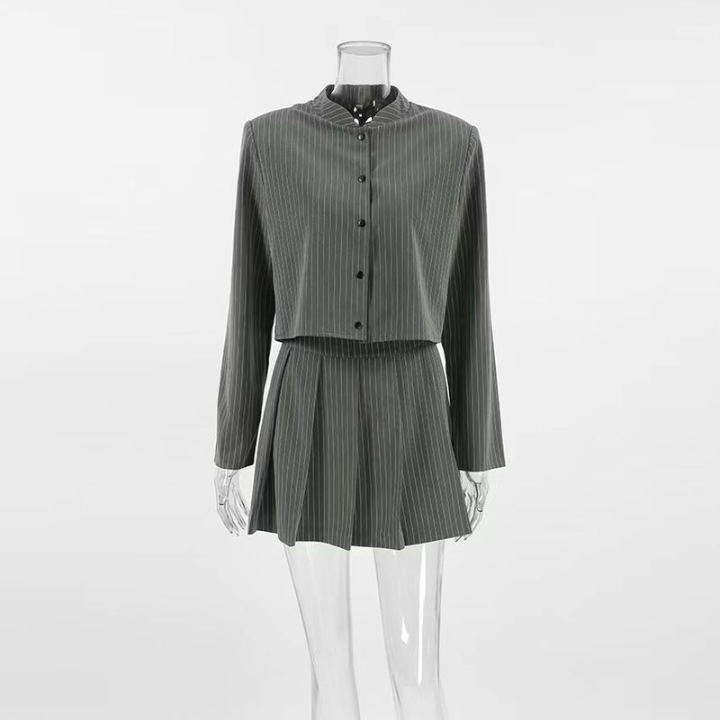 

Fashion Fashion Striped Long-Sleeved Top High Waist Skirt Suit Striped Top and Skirt Set Stripes M