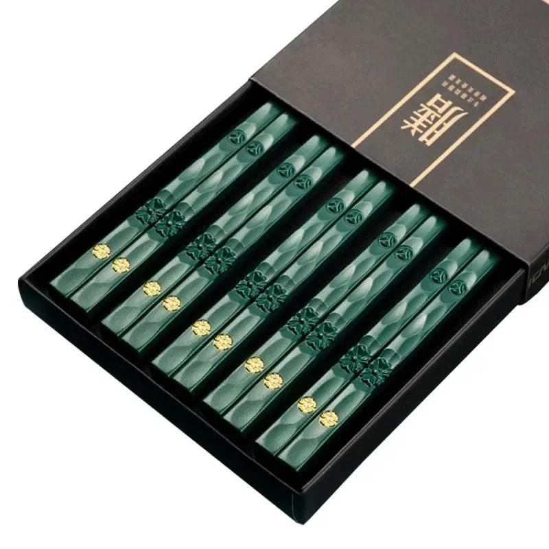5 Pair Chopsticks Alloy Non-Slip Sushi Chop Sticks Set Japanese Chinese Gift Reusable Chopsticks Tableware Gift Kitchen