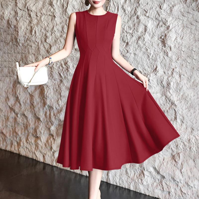 ZANZEA Women Casual Round Neck Summer Sleeveless A-line Dress S вино красного
