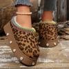 Fashion Vintage Leopard Print Women's Platform Snow Boots Anti Slip Warm Plush Ankle Boots Women Thick Sole Cotton Padded Shoes Woman