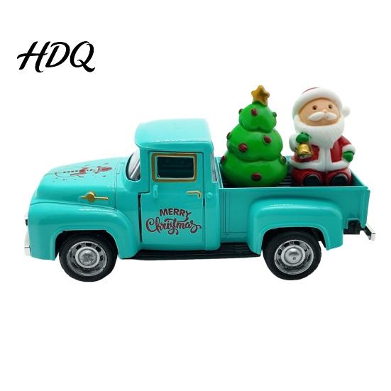 Miniature Truck Model Christmas Pickup Figurine Vintage Car Statue with Santa Claus Red Figurine Tree Snowman Alloy Vehicle Ornament for
