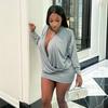 Ins Autumn and Winter New European and American Women's Clothing Fashionable and Sexy Spice Girls Deep V Long-sleeved Waist-wrapped Hip Short Dress