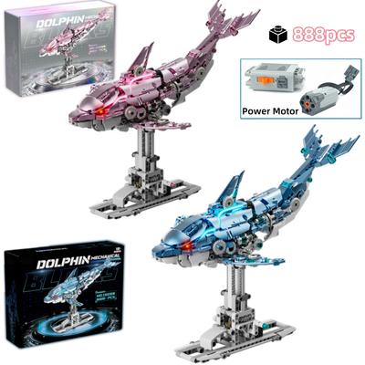 Non-Toxic Motorized Dolphin Building Kit 888Pcs Light Up Ocean Creature Series Linkage Creative Moc Desk Decor Gift For Adults Kids