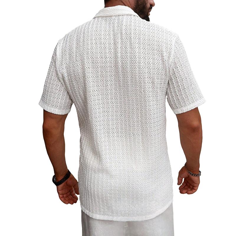 2026 Summer Men's New Lapel Button-up Shirt Cool Breathable Hole Design Casual T-shirt