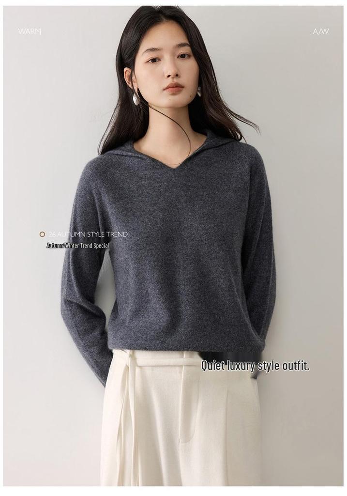 Lekasha Women's Cashmere Wool Seamless Knit Hoodie - Autumn/Winter Base Layer