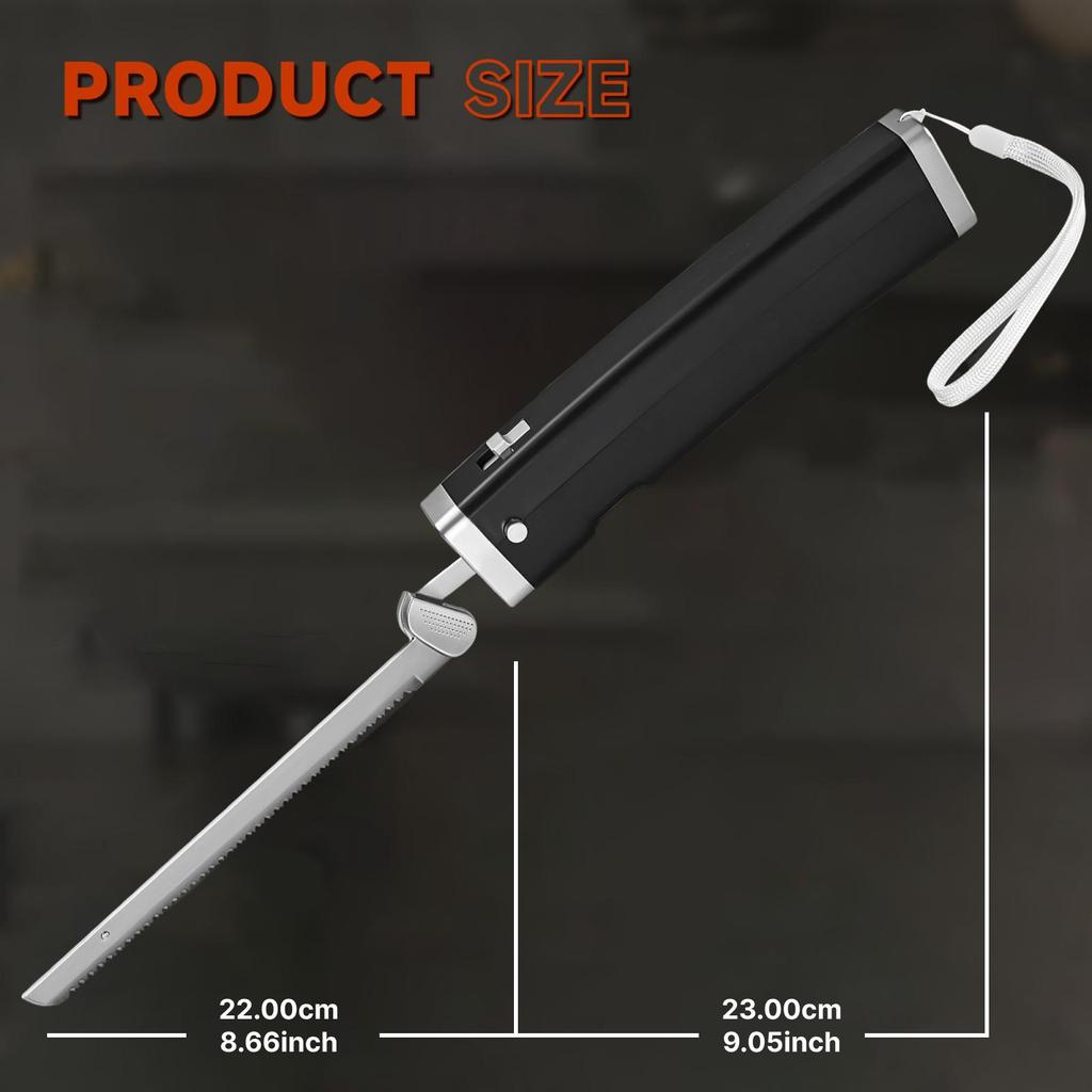 Professionelles kabelloses, wiederaufladbares Easy-Slice-Elektromesser(Metallisches Schwarz)mit Sicherheitsverriegelung und Auslöser, Edelstahl, Küchenzubehör