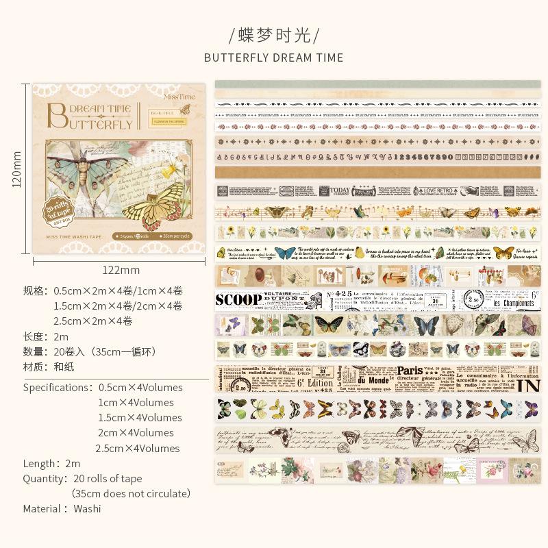 20Rolls/Set Washi Tapes The Night Masking Tape Washi Stickers Scrapbooking Adhesive DIY Decorative Stationery School Supplies