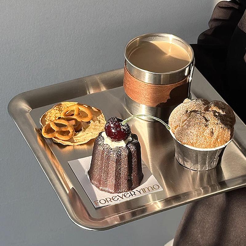 Luxury Square Rectangular Stainless Steel Serving Tray Cafe Cake Dessert Plate Storage Trays Home Kitchen Storage Table Dish