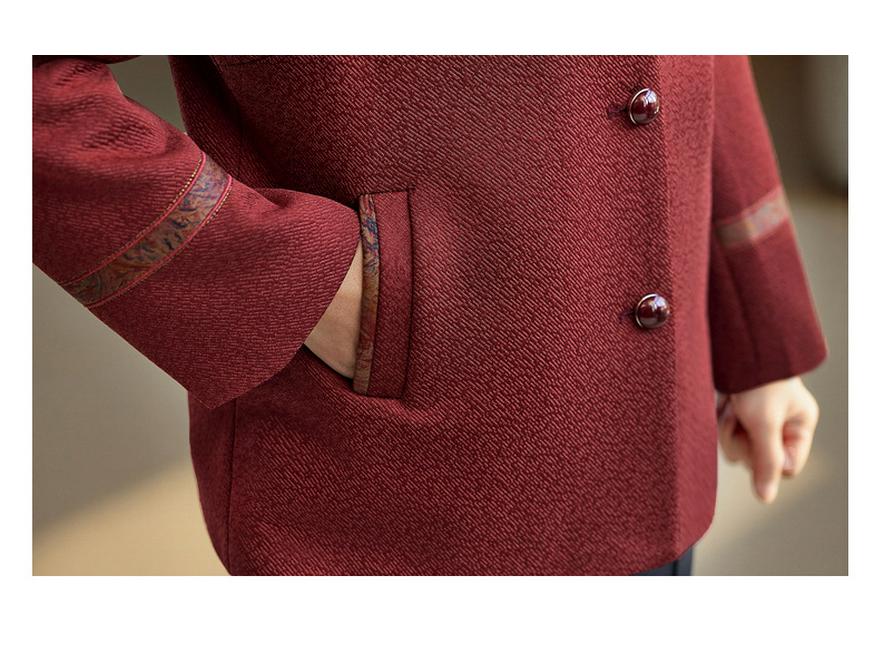 Spring Arrival: Chinese Style Embroidered Woolen Coat for Middle-Aged & Elderly Women - Loose, Stylish Cardigan